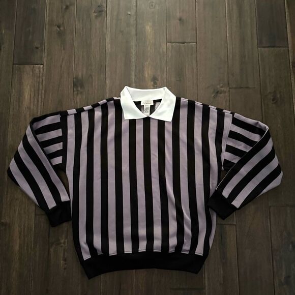 if it were me Tops - If It Were Me Lavender Striped Collared Sweatshirt XS NWOT
